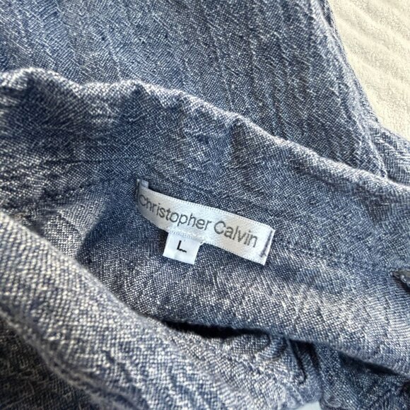 Christopher Calvin Womens Blue Linen Button-Down Long Sleeve Tunic Top Large - Picture 3 of 4